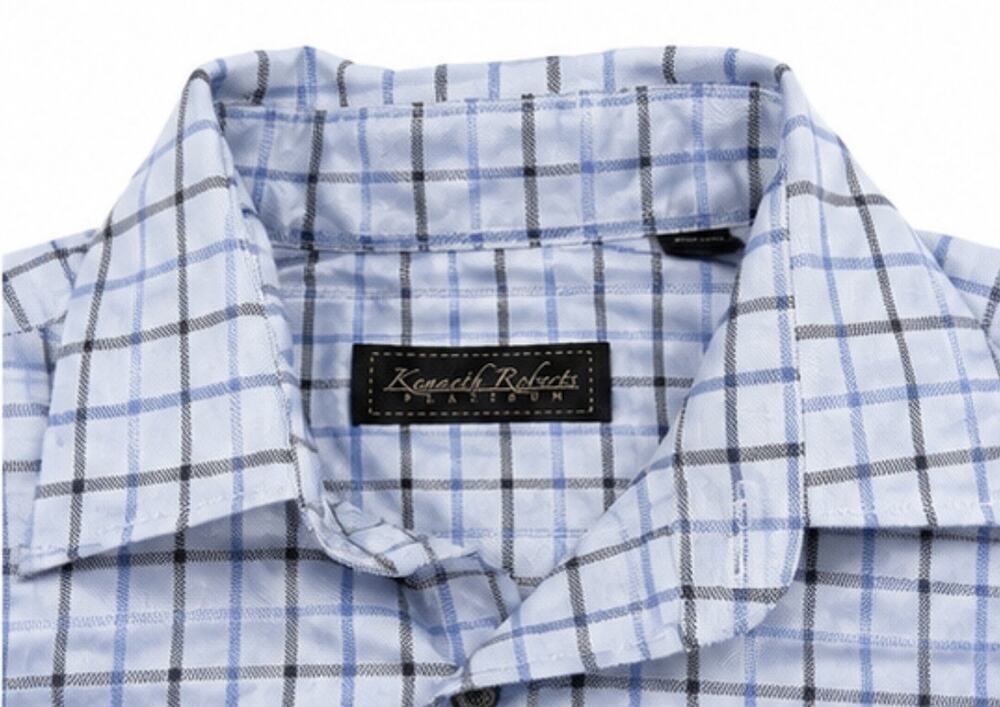 Kenneth Roberts Platinum Men’s M Blue Plaid Long Sleeve Button Up Shirt Cotton